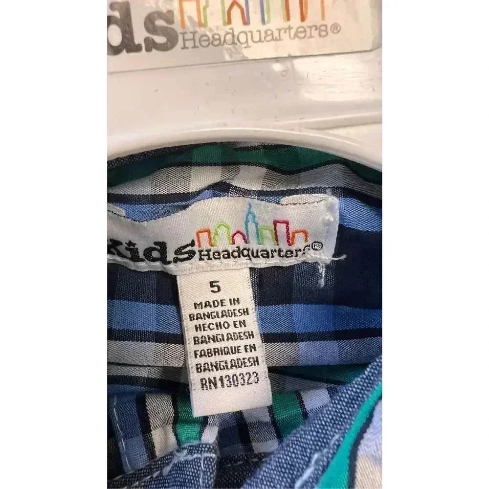 NWT Kids Headquarters Boys‎ Blue Khaki Button Up Shirt Pants Set 2 Piece Size 5